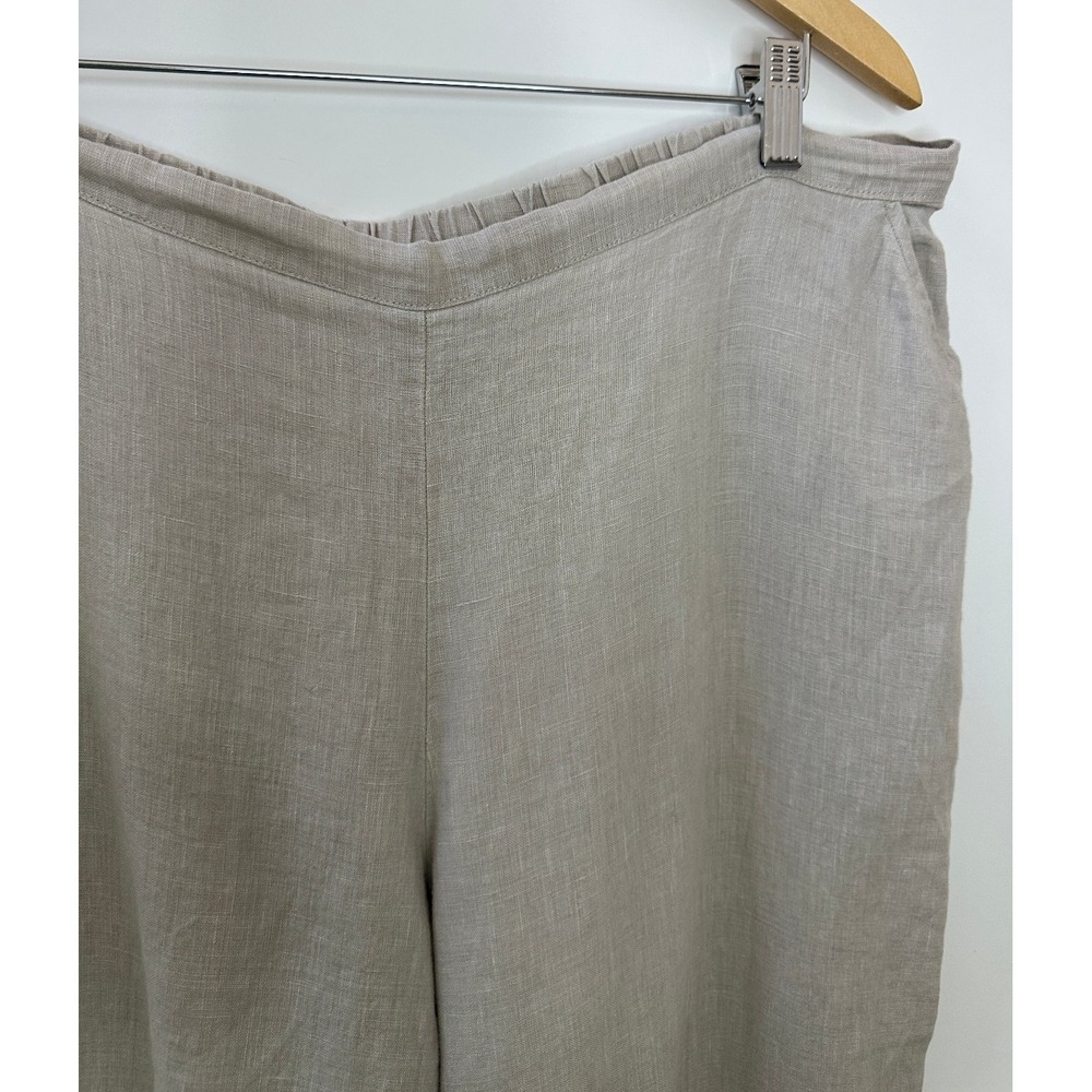Flax 100% Linen Wide Leg Pants Medium - Large Taupe Tan Elastic Waist Lagonlook - Picture 4 of 15